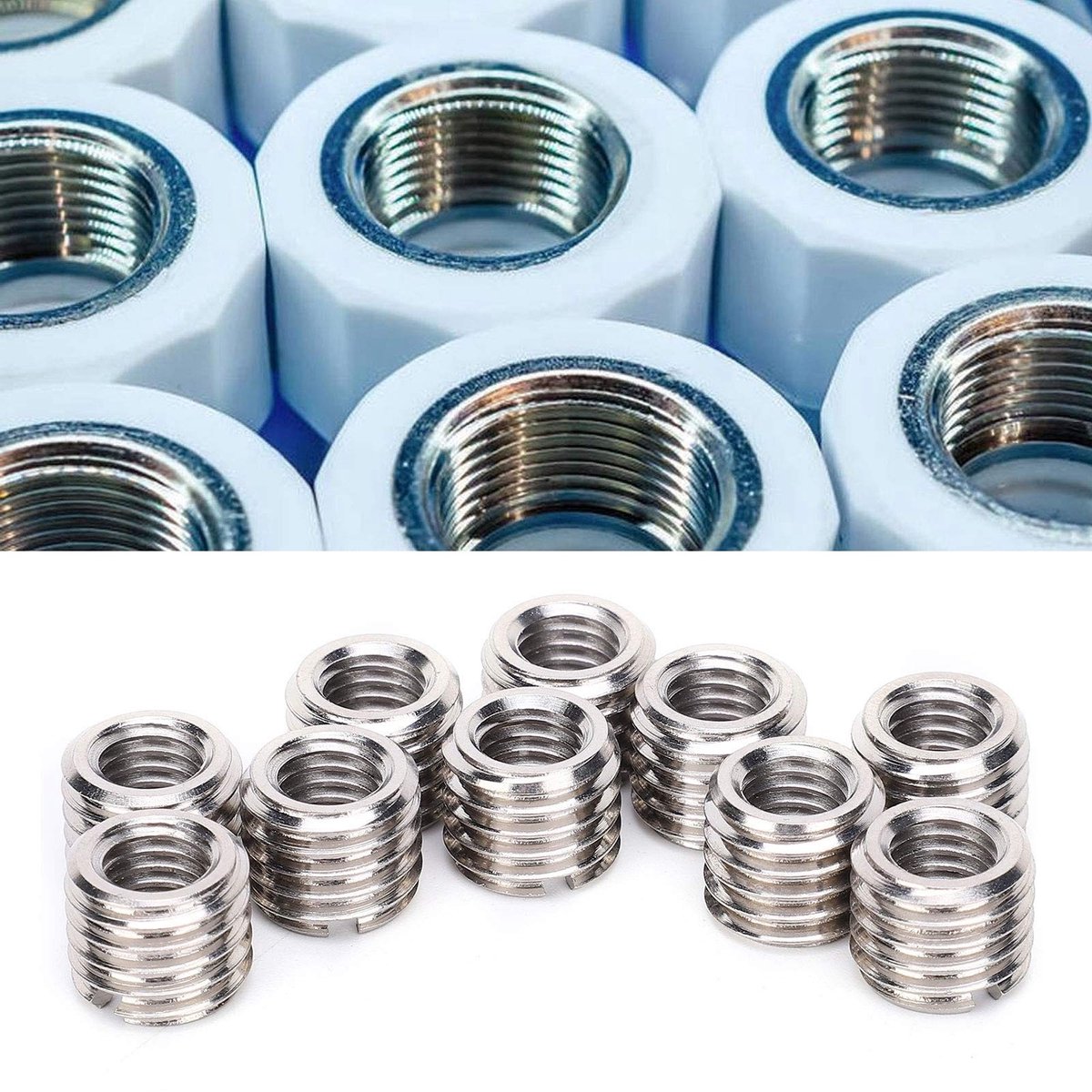 Dailygoods - Dailygoody - Reduceermoer - Reparatie-inzetmoer - Hoogwaardig roestvrijstaal - M8 en M12 - Conversiekit - Voor beschadigde schroefdraad - 10-delige se