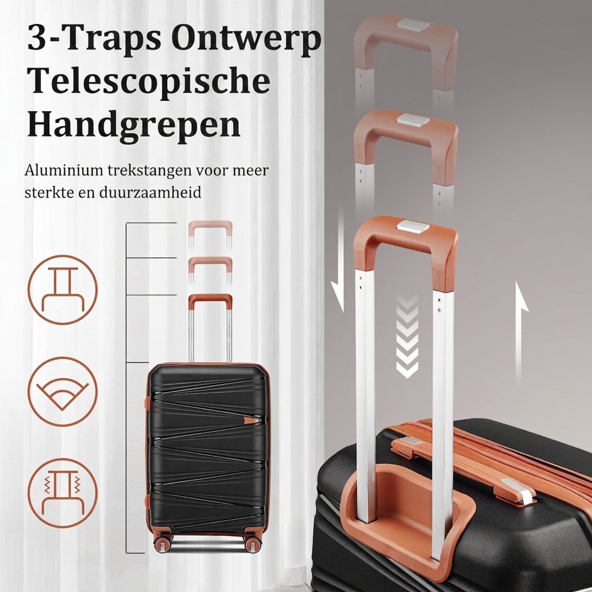 4-delige Kofferset – Afneembare zwenkwielen - Handbagage & Check-in Koffers –14 inch / 20 inch / 24 inch / 28 inch – Cijferslot – 360° Geruisloze Wielen – Lichtgewicht & Stevig – Modern Design - Zwart