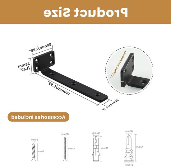 Set van 4 Zwevende Planksteunen, 15 x 5 cm, Duurzaam en Praktisch, Wandplank met Schroeven, Zwart, Ideaal voor Thuis en Kantoor — afbeelding 5