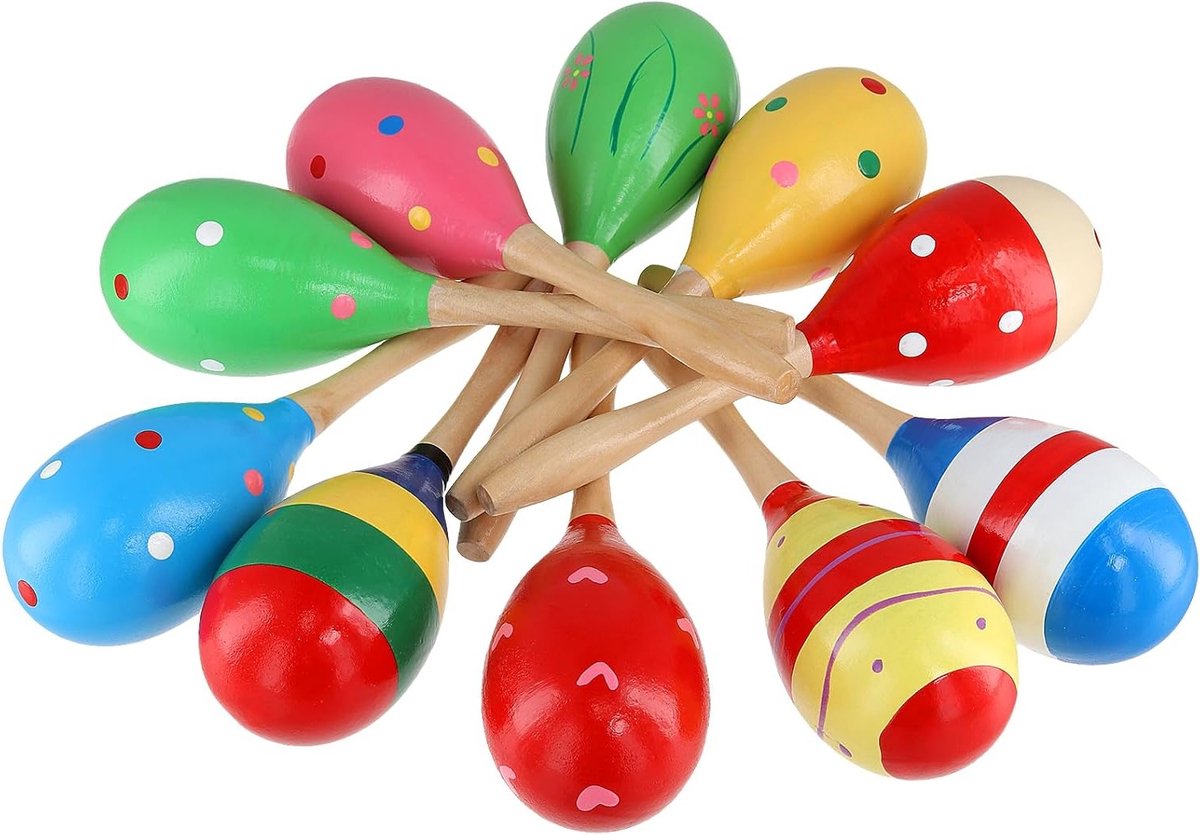 10 Stuks Houten Maracas, Volledige Maat Geschilderde Percussie Shakers voor Thuis, Scholen, Feesten en Optredens (19.5 x 6cm) - Muziekinstrumenten, Geluidsmakers, Kinderspeelgoed