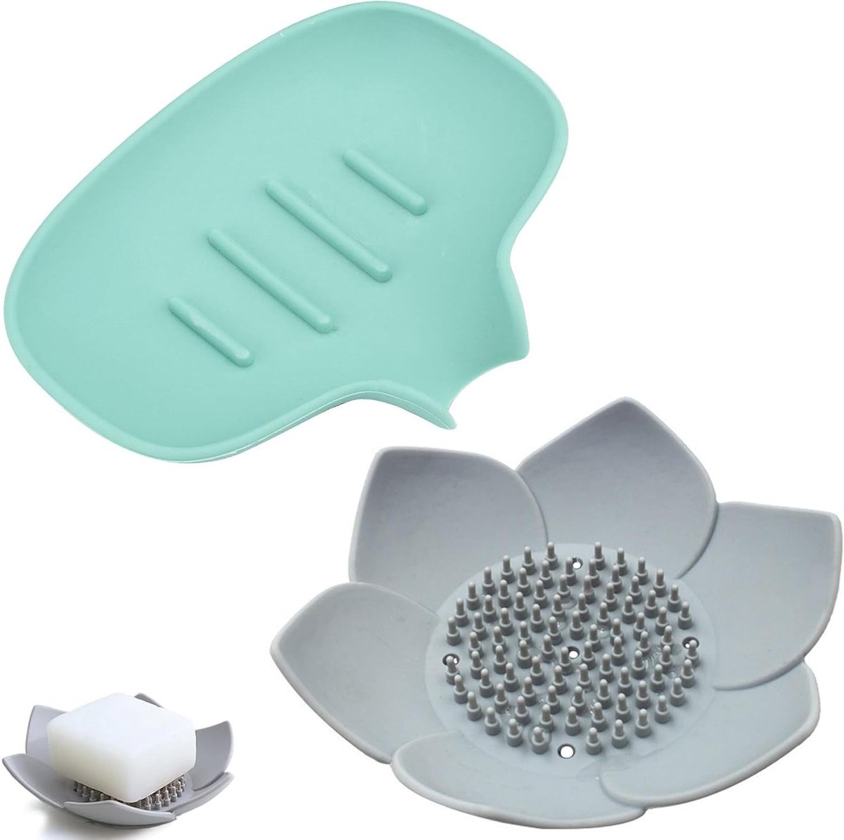 Set van 2 Siliconen Zeepdispenser met Afvoer, Antislip en Spatbestendig voor Badkamer, Douche en Keuken, Duurzaam en Functioneel