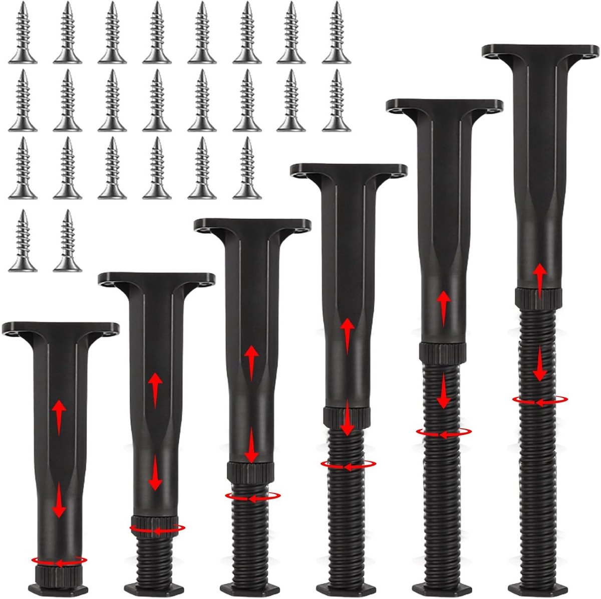 Meubelpoten set - Tafelonderstellen - Meubels verhogen - In hoogte verstelbaar - 6 stuks 15-28 cm - Zwart