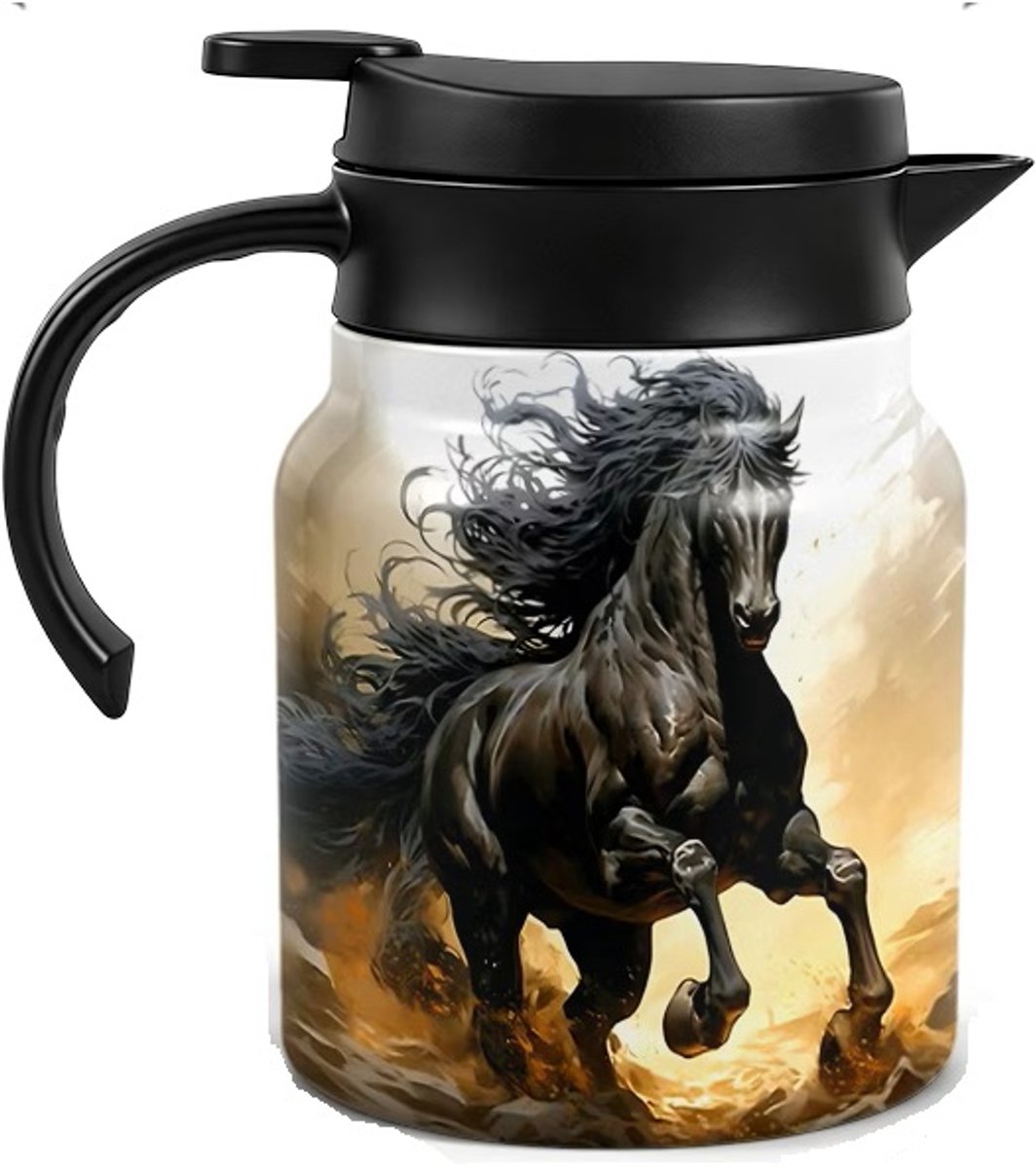 Theepot - zeef - thermosfles - paard - Fries - dubbelwandig - koud - warm - 1 liter