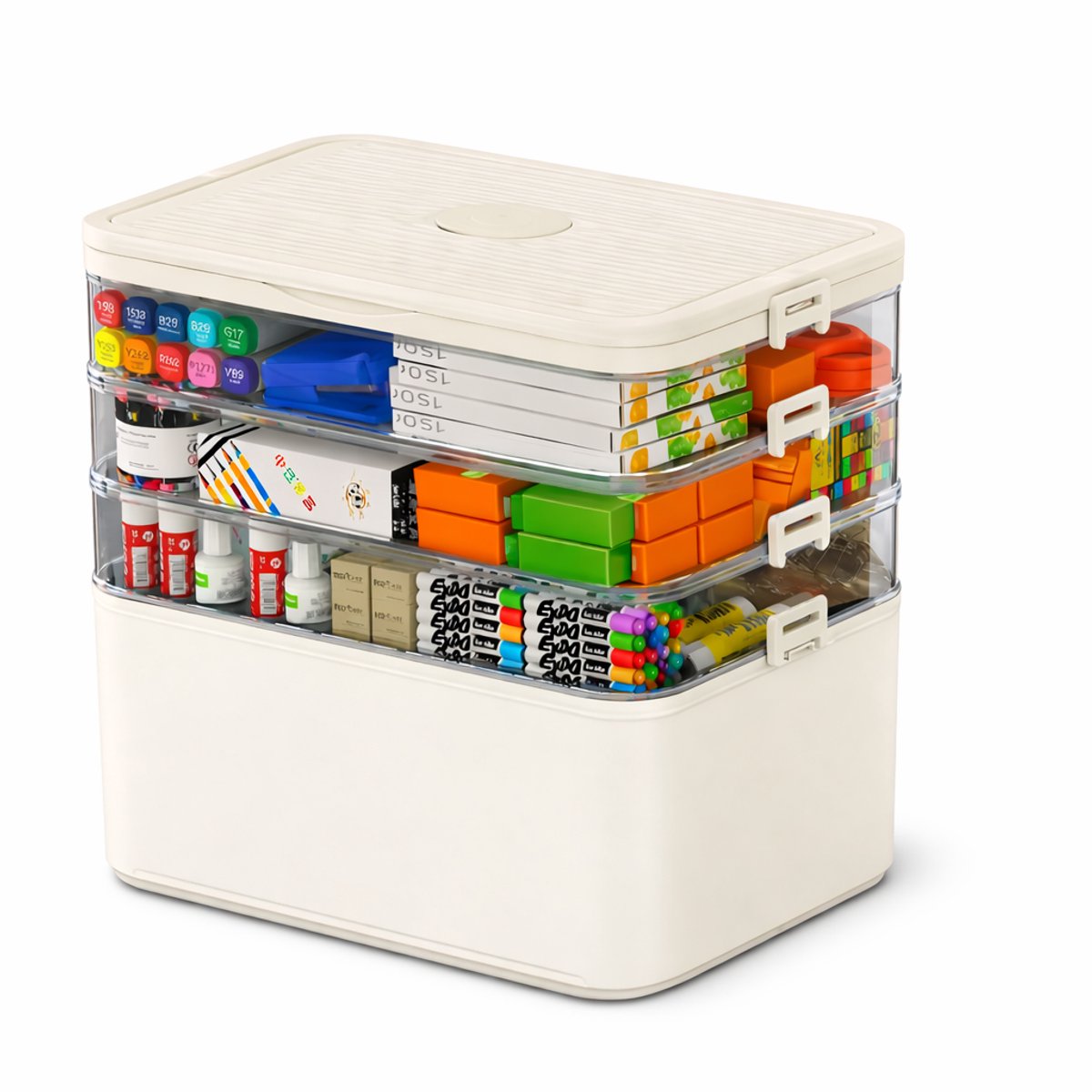Sterke Stapelbare Opbergbox - 4 lagen - Met onderverdelingen - Opbergdoos medicijnen - Speelgoedbox - Stapelbare Opbergdozen - Opberger - Sorteerdozen - Handgreep - Stapelbaar - Pillendoosje - Speelgoedbox - Vakjes