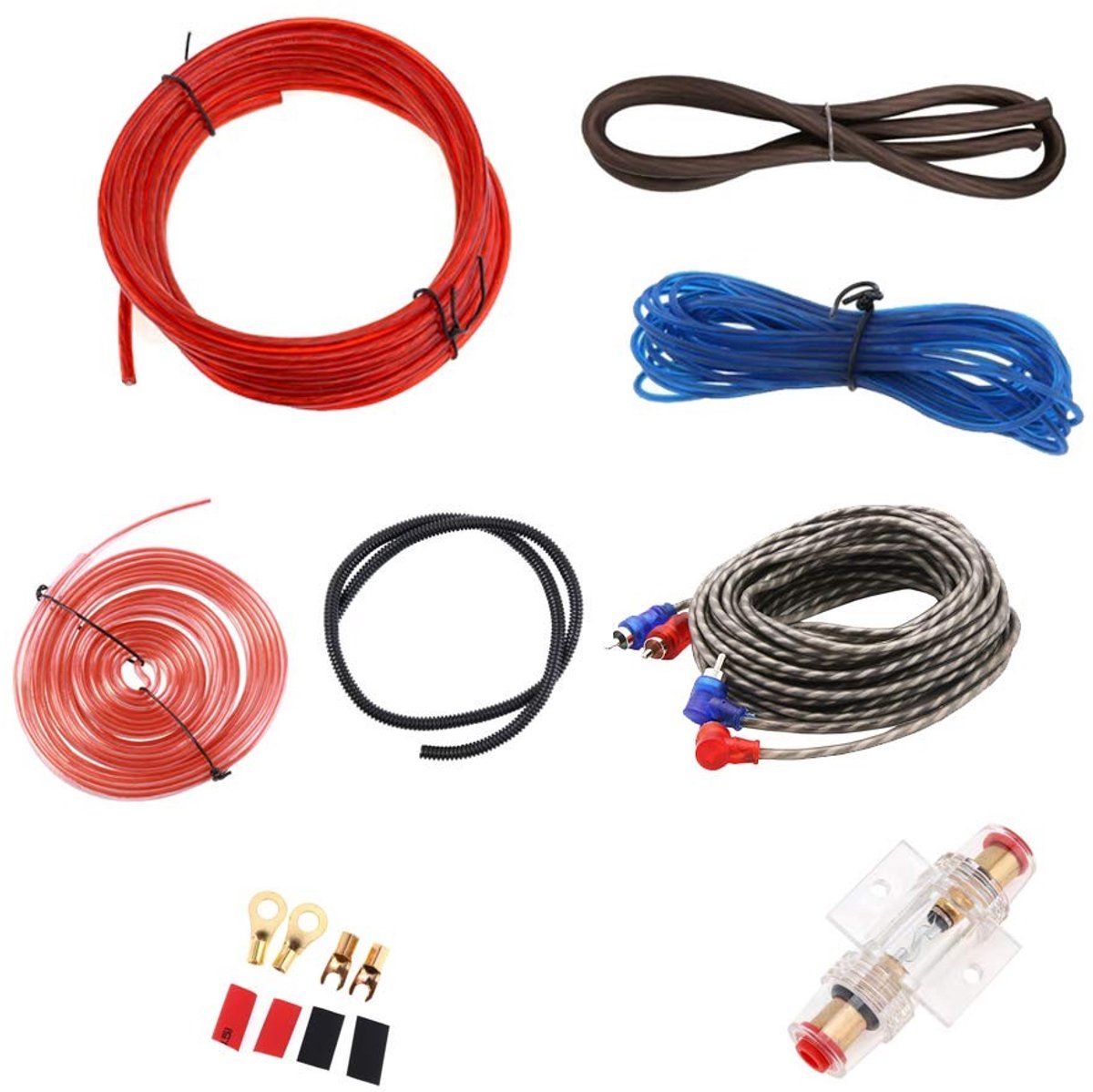 Dailygoody - Car Amplifier Wiring Kit - 8 Amp Wiring Set - Fuse holder voor overload bescherming - Geschikt voor auto audio systemen - Hoogwaardig...