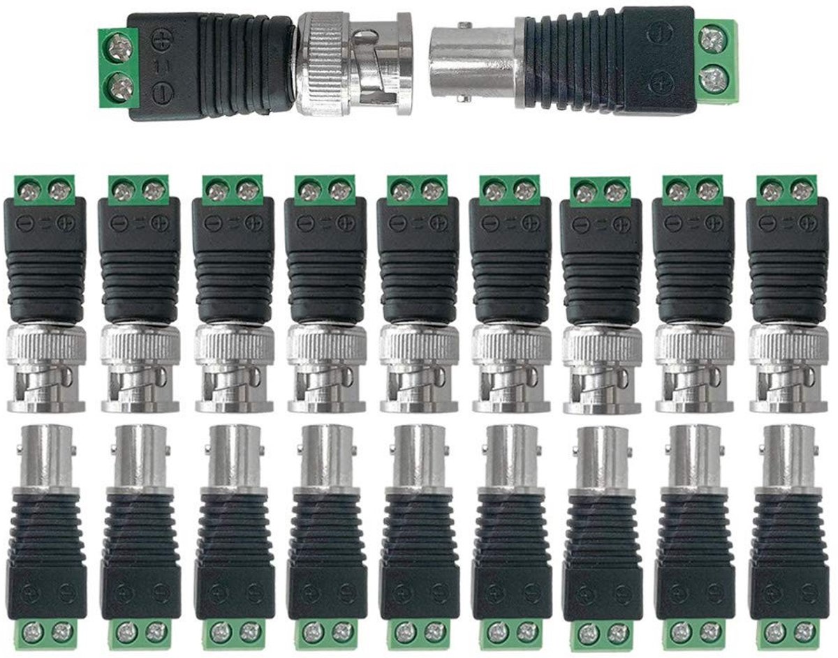 Dailygoody Video Balun Adapter - 10 paar - Professioneel gebruik - Groen + Zwart - Coaxkabel Adapter - Geschikt voor videobewaking - 20 stuks
