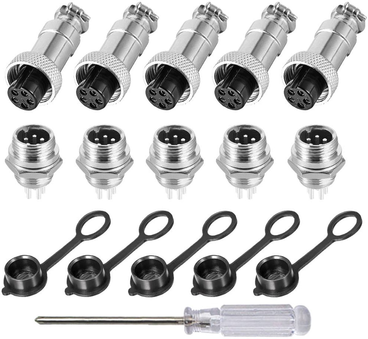 Dailygoody - 5-polige GX12 Aviation stekkers - Luchtvaartstekker set - Metalen kabelverbinder - Zilver en zwart - 5A mannelijke en vrouwelijke stekker...