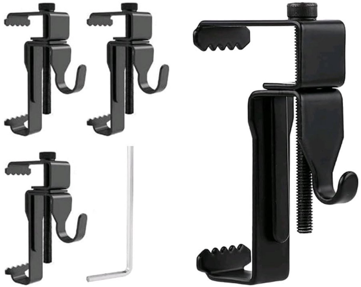 Dailygoods - Dailygoody - 4-delige baksteenhaken - Verstelbare metalen clips - Wandmontage zonder boren - Zwart - Perfect voor decoratie - Ideaal voor binnen en bu