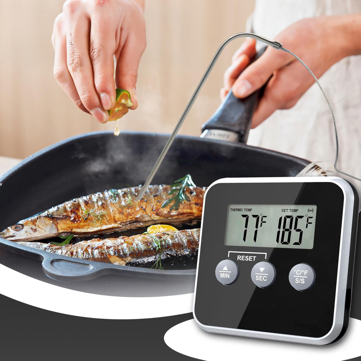 Dailygoods - Dailygoody - Digitale Vlees Thermometer - Tot 300°C - Waterdicht - Ideaal voor BBQ en Koken