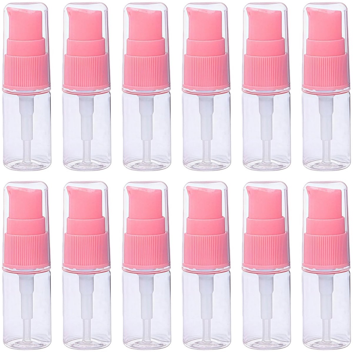 Dailygoods - Dailygoody - Lege Pompfles - Navulbare Lotion Dispenser - Compact formaat - Roze Druk Pompkop - Voor Make-up en Cosmetica - 12 stuks