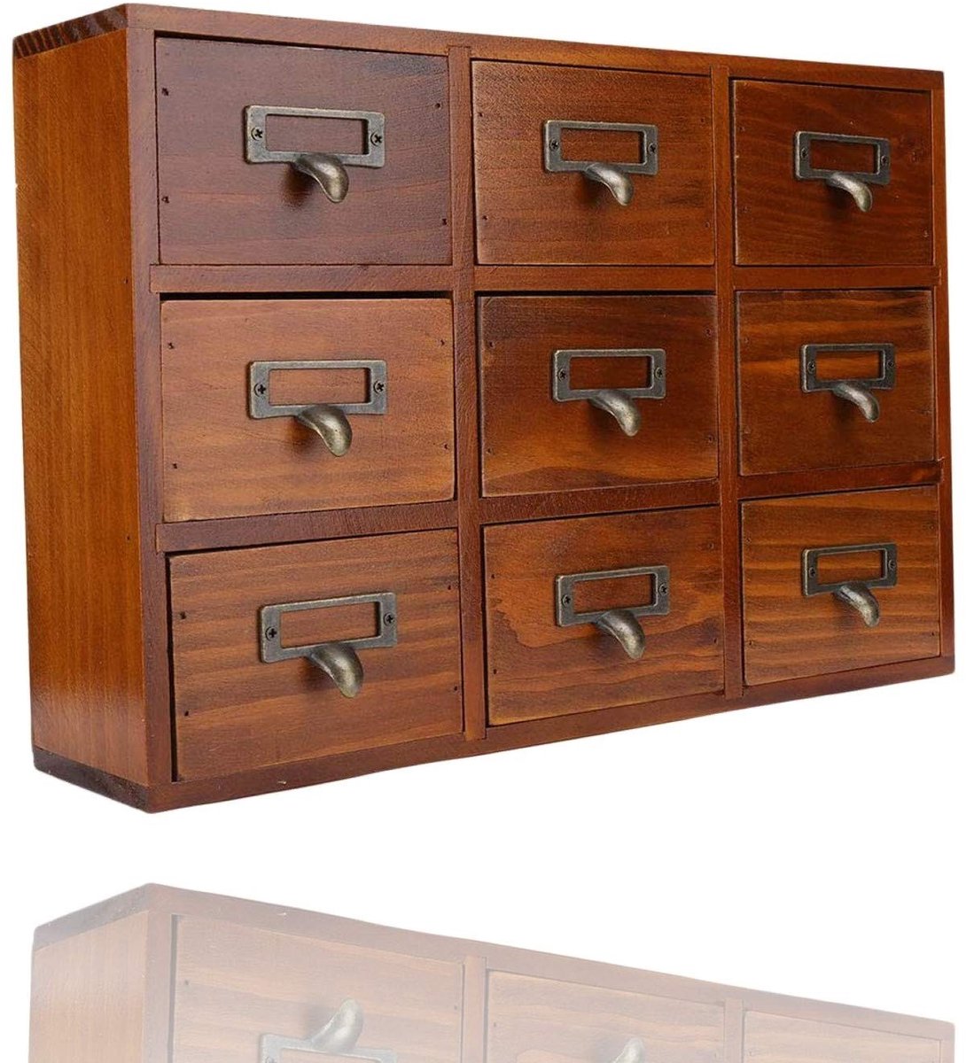 Dailygoods - Dailygoody - Vintage Houten Opbergdoos met 9 Laden - Organizer voor Sieraden, Make-up en Meer