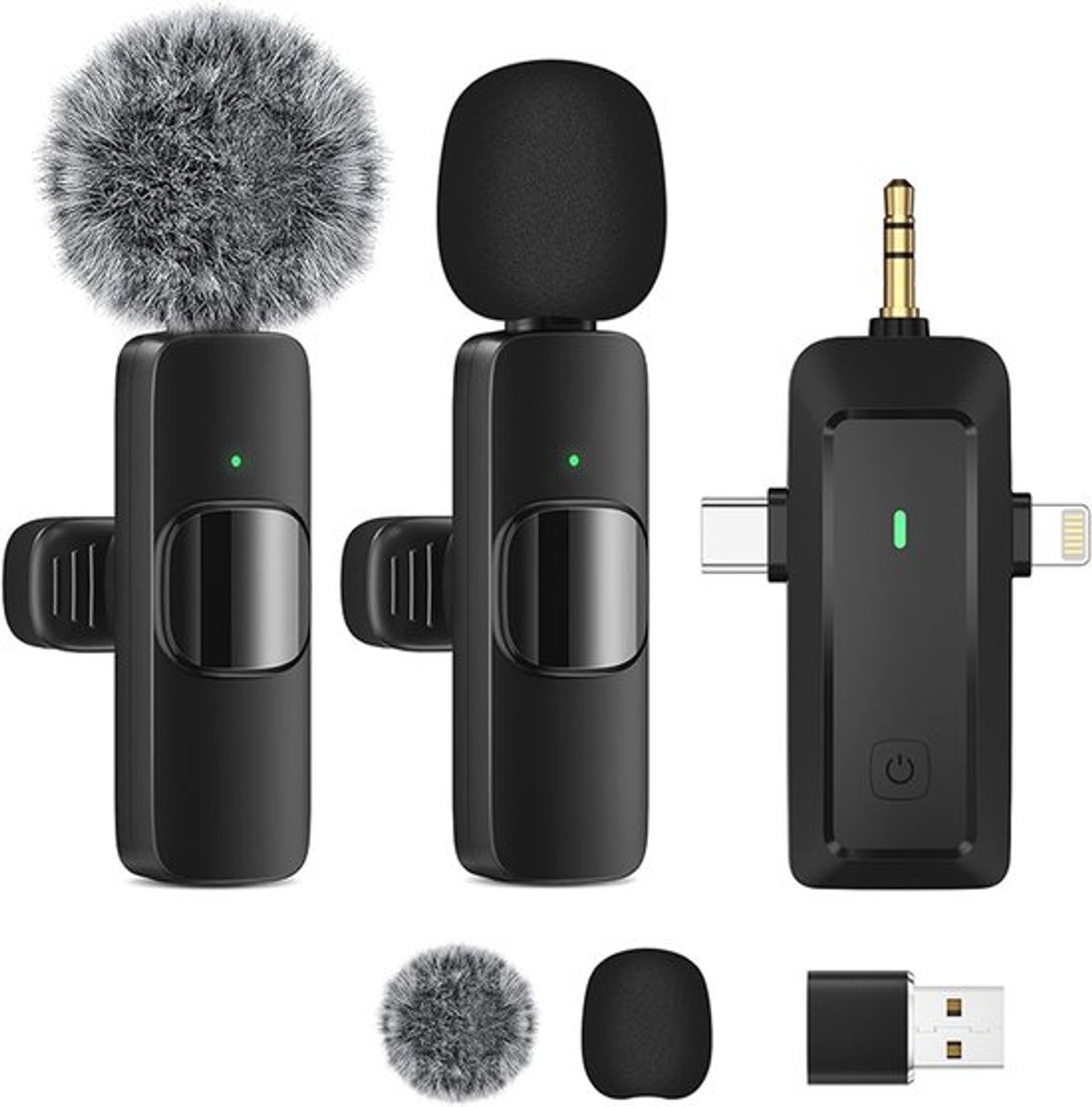 Draadloze lavalier - microfoon voor telefoon/camera/computer/laptop - professionele dubbele microfoon met USB-C/3,5 mm - stekker voor video - opname, vlog