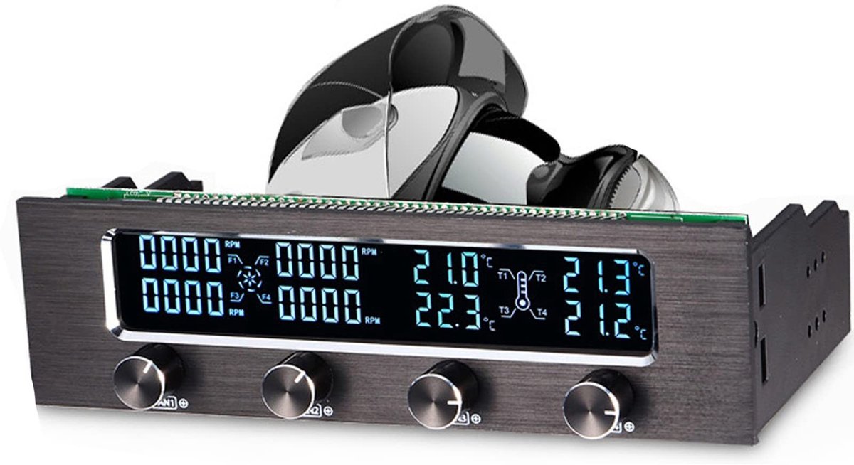 Dailygoods - Dailygoody - Ventilatorcontroller - CPU-koeling - LCD-scherm - Temperatuursensor - 4-kanaals ventilatoren - Geschikt voor PC - Compact formaat
