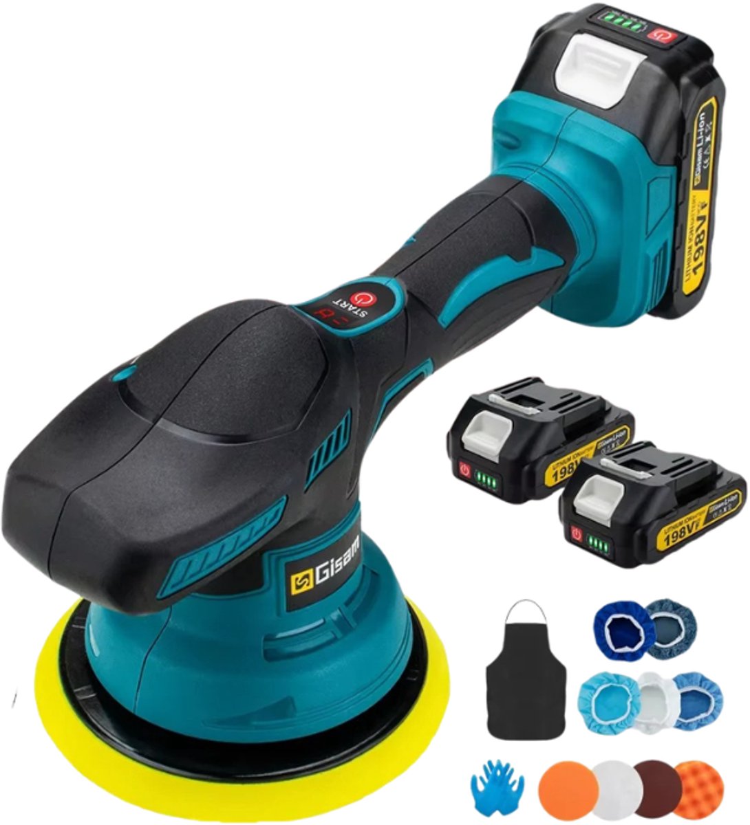 Gisam 8Gear - Draadloze Auto Polijstmachine - Digitaal Display - 2 Accu’s - 7000 RPM
