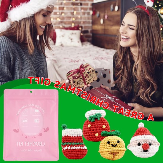 Kerst haakset voor beginners met stap-voor-stap video tutorials, inclusief benodigdheden voor bellen, sneeuwmannen, cadeauzakken en kerstkousen — afbeelding 2