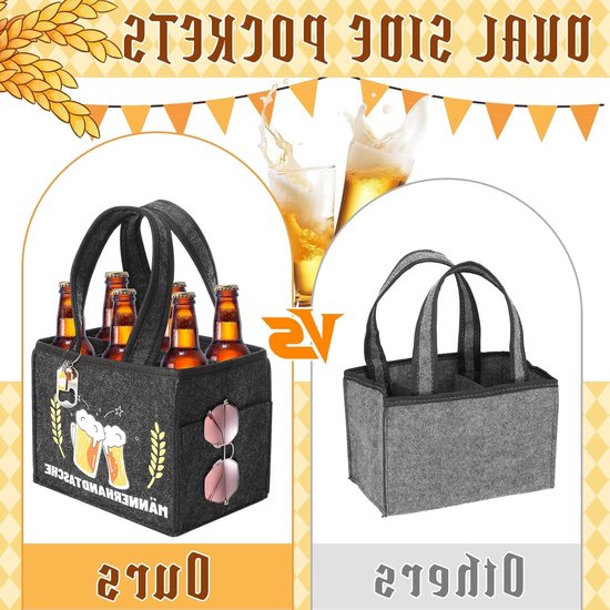 Grappige Handtas voor Mannen, Bier Tote Bag, Flessendrager voor 6 Flessen, Perfecte Cadeaus voor Bierliefhebbers, Met Flesopener en Viltmateriaal — afbeelding 2