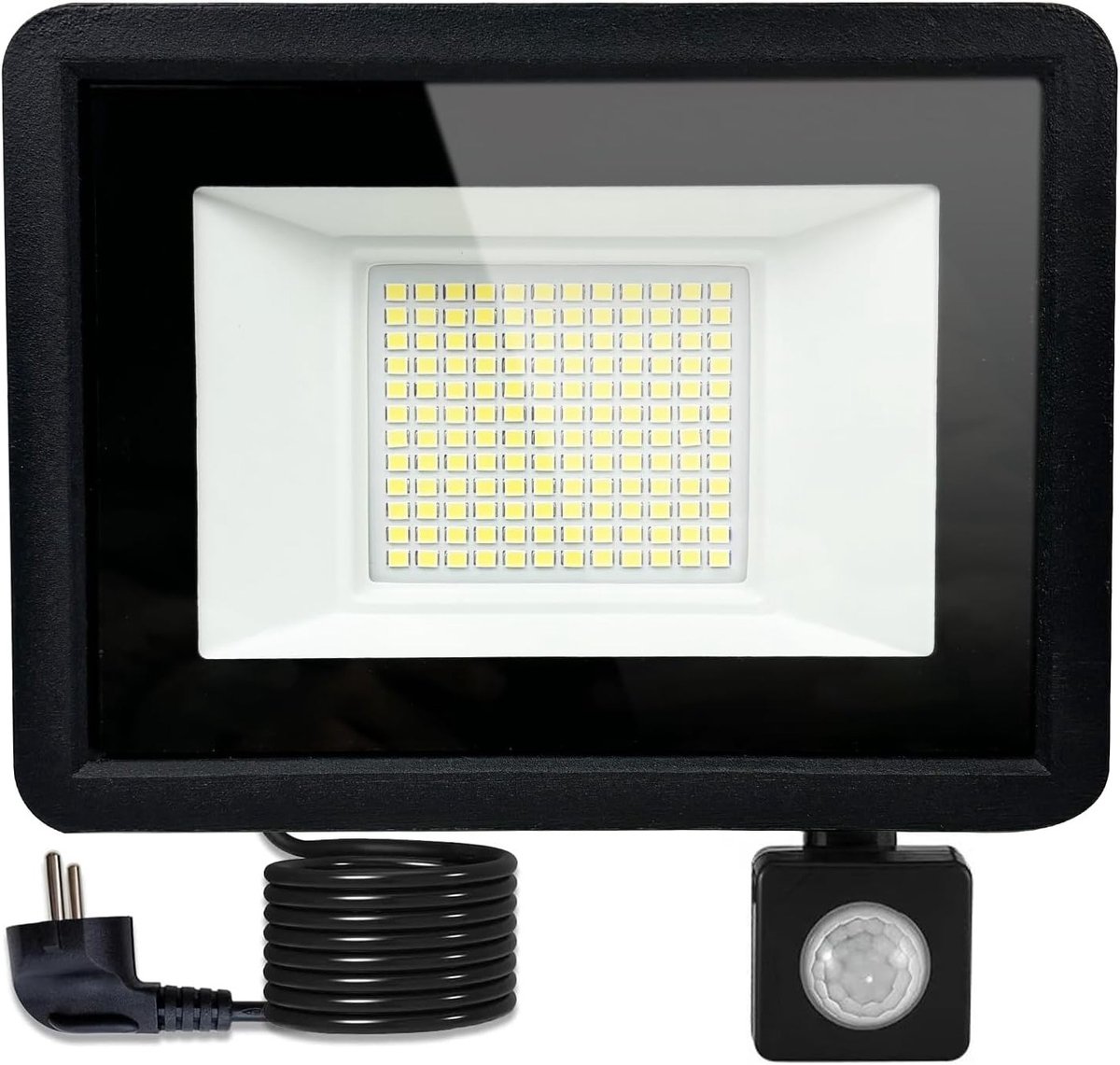 Superheldere 50 W LED Spotlight met Bewegingssensor voor Buiten - 6500 K Koud Wit, Waterdicht IP66, Ideaal voor Garage, Sportvelden en Terras met 1,5 m Kabel