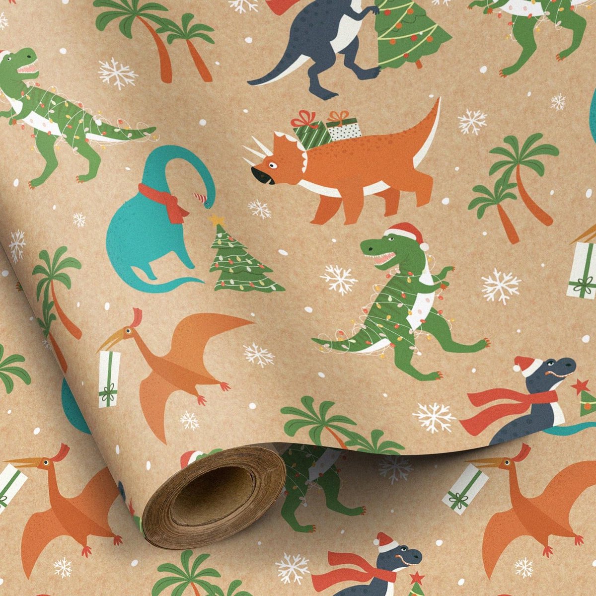 Dailygoods - Dailygoody - Kerst Inpakpapier - Dinosaurus Ontwerp - 43,2 cm x 10 m - Cadeaupapier - Perfect voor Kerst - Feestelijk en Creatief