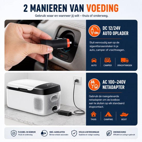 Celestul - Coolbox - Koelbox 15L - Elektrische Coolbox - Draagbare mini koelkast - Draagbare Auto Vriezer 12/24Volt - Wit/Zwart — afbeelding 4