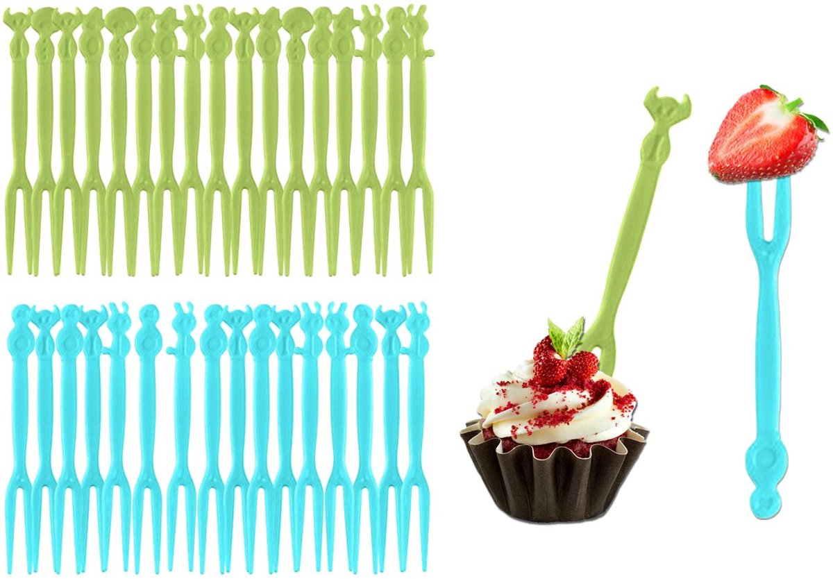 Dailygoods - Dailygoody - Cocktailspiesen - Fingerfood Vorken - Herbruikbaar en Kleurrijk - Blauw en Groen - Ideaal voor Snacks - Perfect voor Feestjes