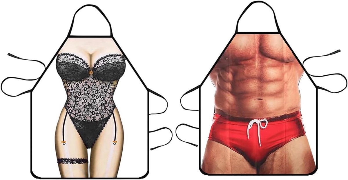 Grappige Keuken Schort Set voor Mannen en Vrouwen met 3D Spier Man Ontwerp, Perfect voor Feestjes en Koken, 80 x 60 cm, Multicolor, One Size