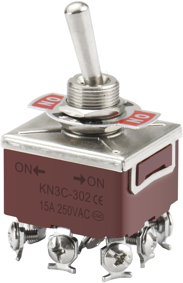 Dailygoody - Toggle switch - 3PDT schakelaar - Duurzaam ontwerp - Bruin - ON/OFF bediening - 250 V AC 15 A - Geschikt voor panelen - 12 mm montagegat