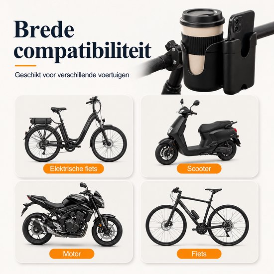 2-in-1 Bekerhouder met Telefoonhouder - Universele Fiets Bekerhouder - Buggy Bekerhouder - Kinderwagen Accessoire - Scooter Bekerhouder - Motor Bekerhouder - Cup Holder — afbeelding 4