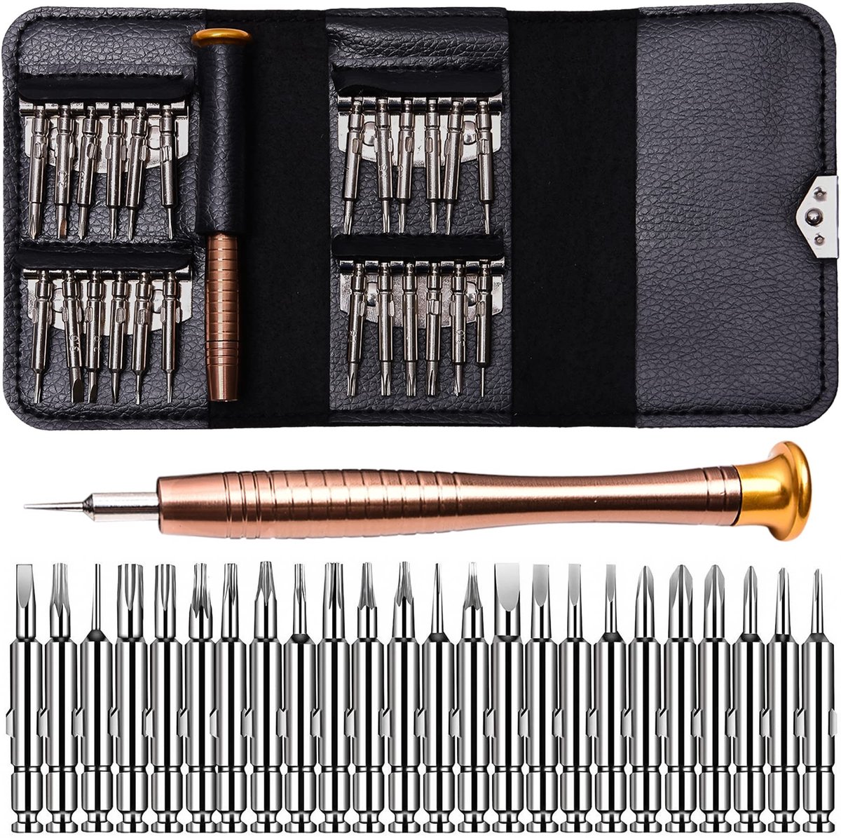 Dailygoody - 25-delige Precisieschroevendraaierset voor Brillen en Zonnebrillen - Interchangeable Torx en Platte Schroevendraaiers
