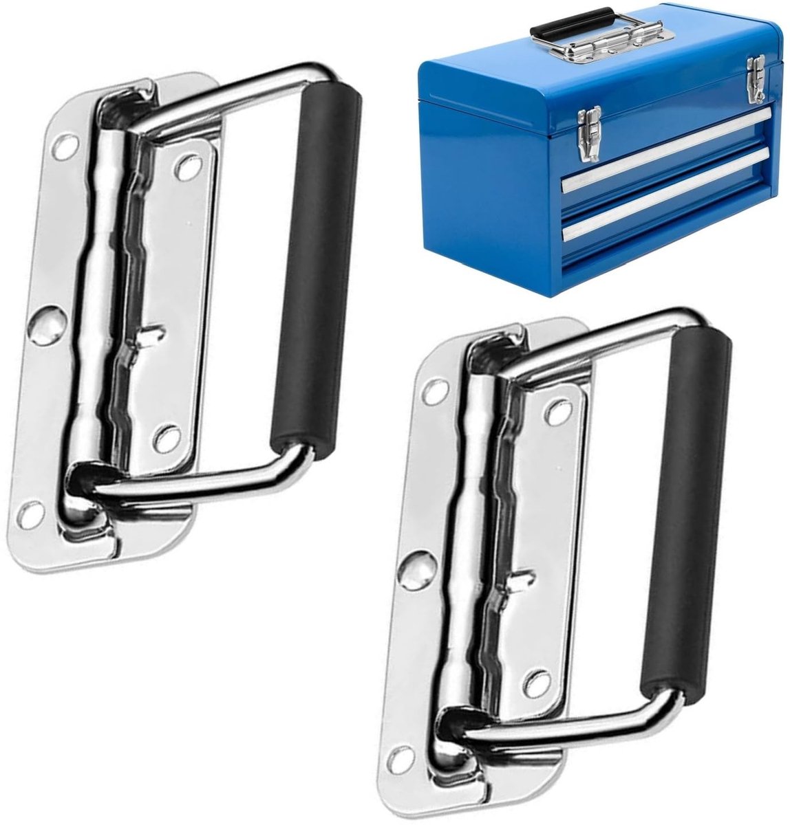 Dailygoods - Dailygoody - Hardware boxgreep - Geveerde kistgreep - Roestvrij staal - 110 mm - Inklapbare handgrepen - Voor gereedschapskisten en kisten