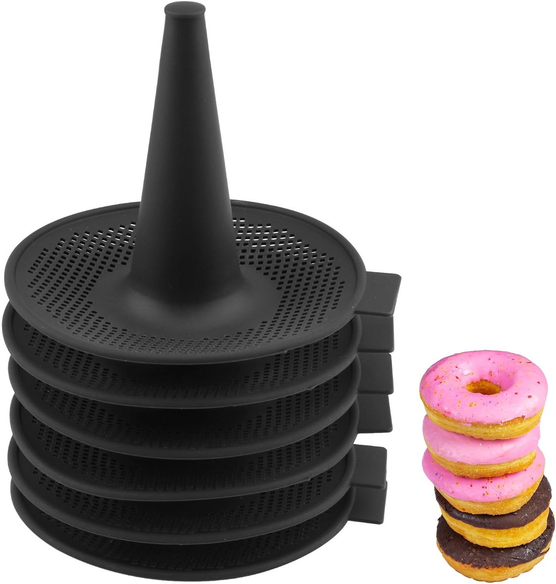 Dailygoods - Dailygoody - Donutvorm - Bakaccessoires - Zwart - Siliconen - Antiaanbaklaag - Perfect voor thuisbakkers - 6 stuks