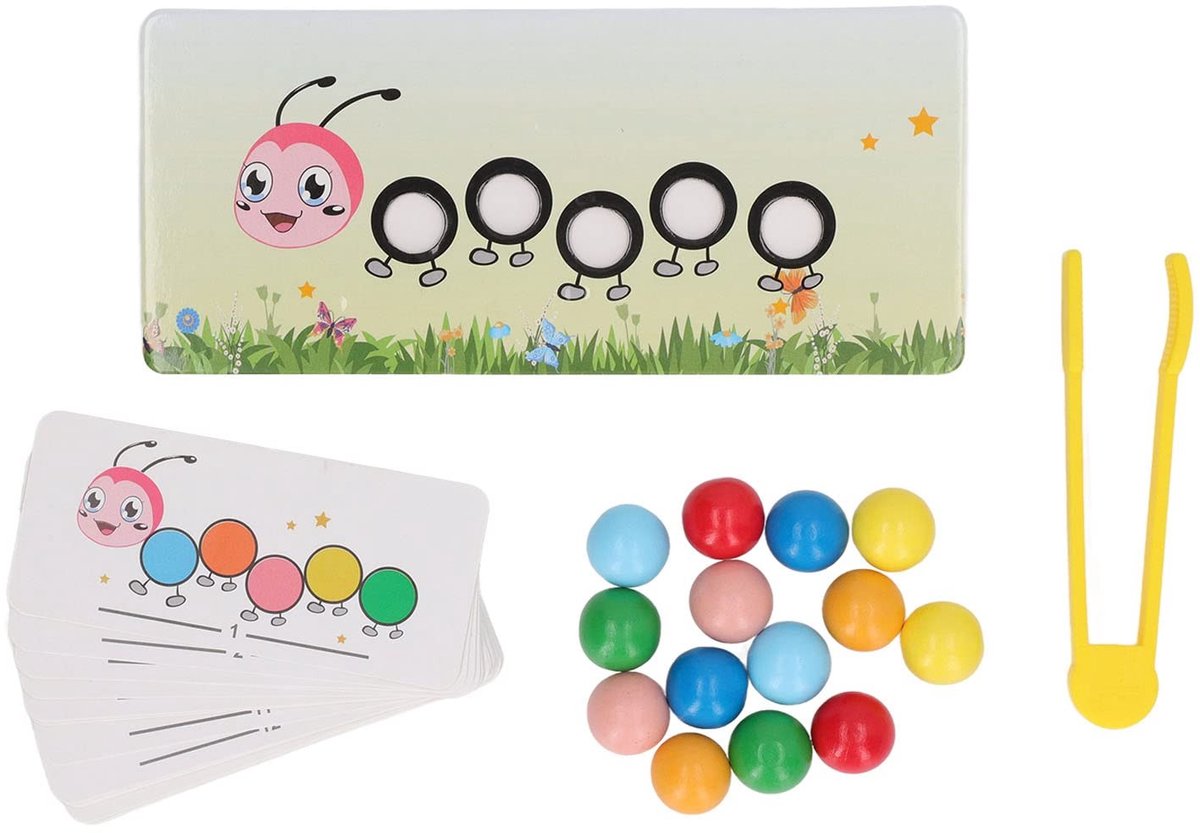 Dailygoods - Dailygoody - Speelgoed met kralen - Kleurensorteerspel - Houten rupsvorm - Veilig en leerzaam speelgoed - Geschikt voor 0-3 jaar