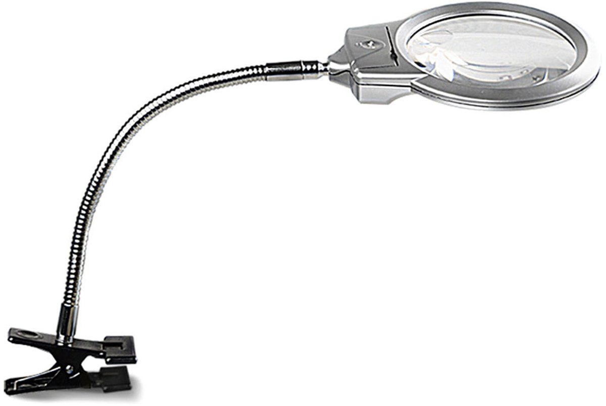 Dailygoods - Dailygoody - Vergrootlamp - Vergrootglas met licht - Handig voor lezen en hobby's - Zilver - LED verlichting - Perfect voor klein werk - Compact en li..