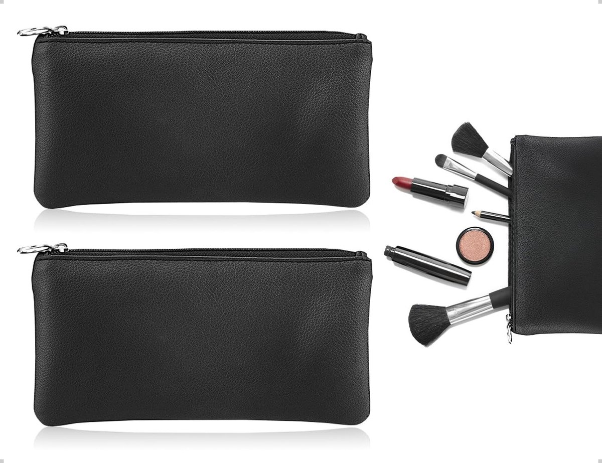 Dailygoods - Dailygoody - Make-uptassen - Set van 2 - Klein en handig - Zwart - Portemonnees - Geschikt voor dames en meisjes - Perfect voor school en dagelijkse g...