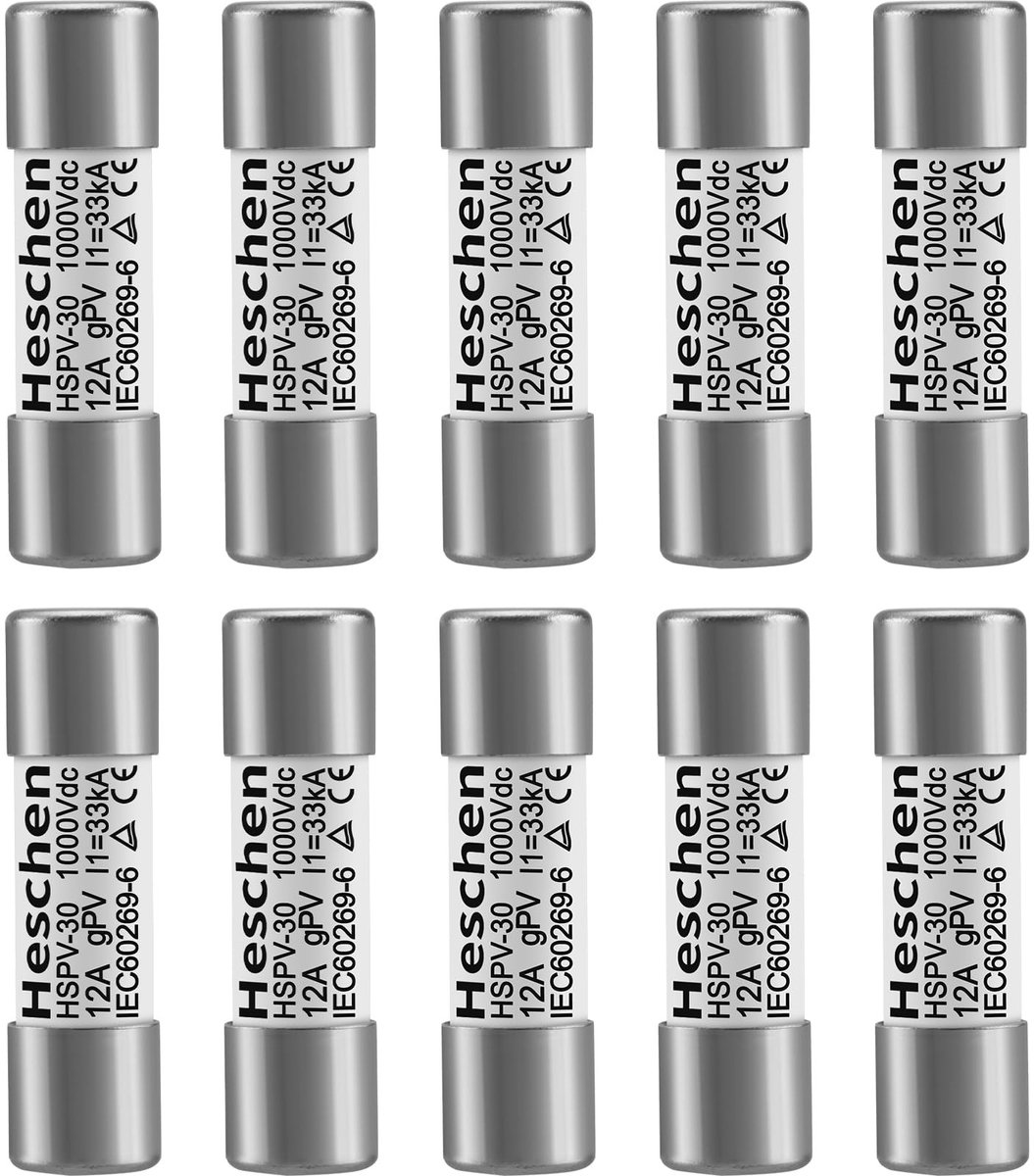 Dailygoody - Zonne-fotovoltaïsche zekering - DC1000 V - 10 stuks - 12 A - HSPV-30 - Bescherming van zonne-energie - Geschikt voor zonnepanelen -