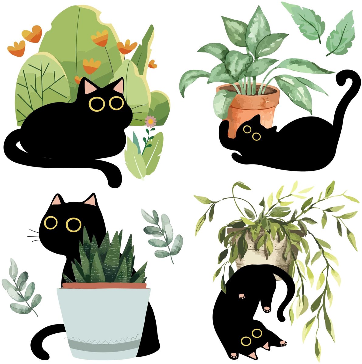 Dailygoody - Zwarte katten raamstickers - Statische raamstickers - Waterdicht en verwijderbaar - 16 cm - Vogelpreventie - Geschikt voor glas - 4 stuks