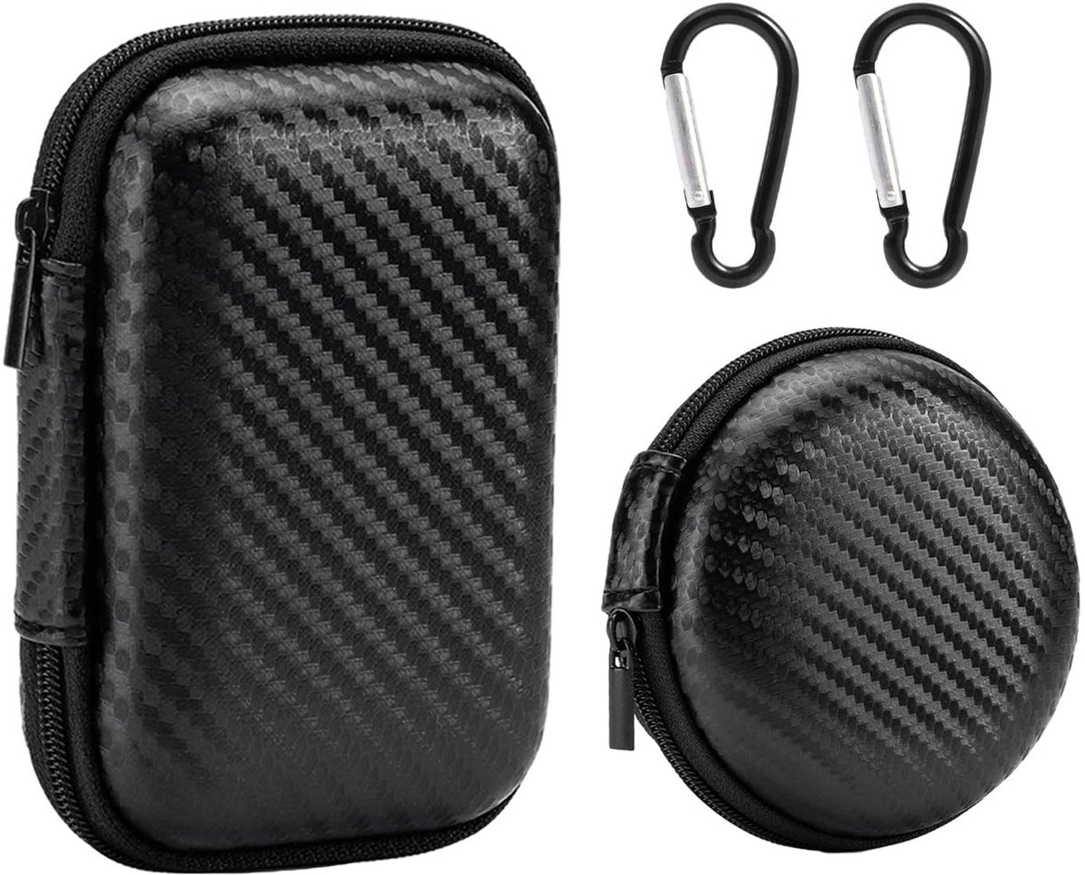Dailygoody - Mini-hoofdtelefoon-opbergdozen - Opbergtas - Harde EVA-koffer - Zwart - Reisaccessoires - Hoofdtelefoon en datakabel - 2 stuks