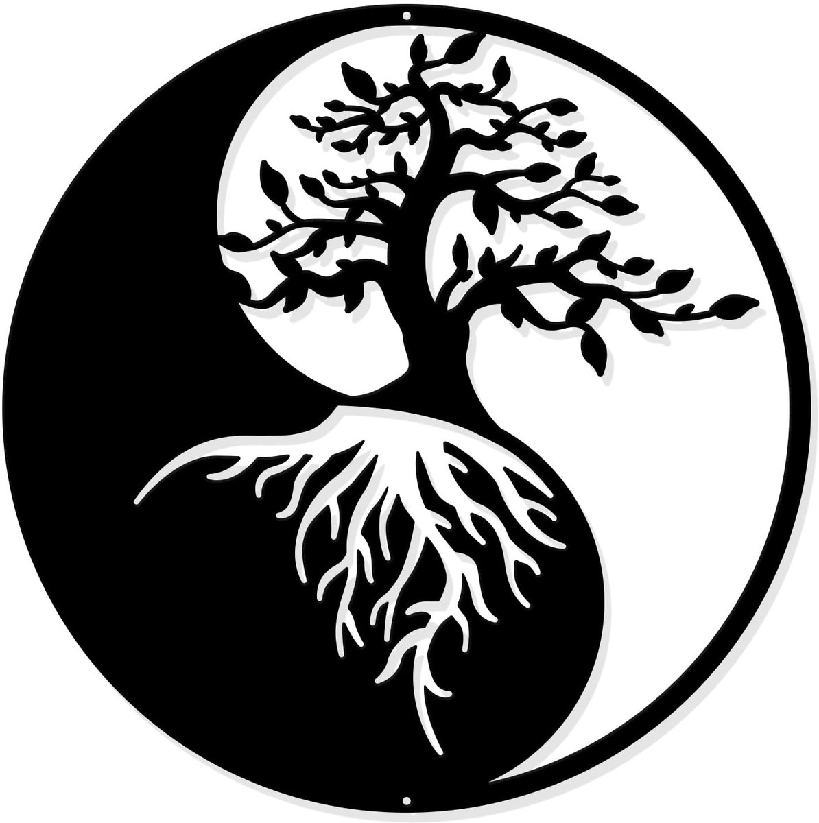 Dailygoody - Tree of Life - Metalen Muurkunst - Yin Yang - Zwart - Wanddecoratie - Slaapkamer en Woonkamer - 30 cm