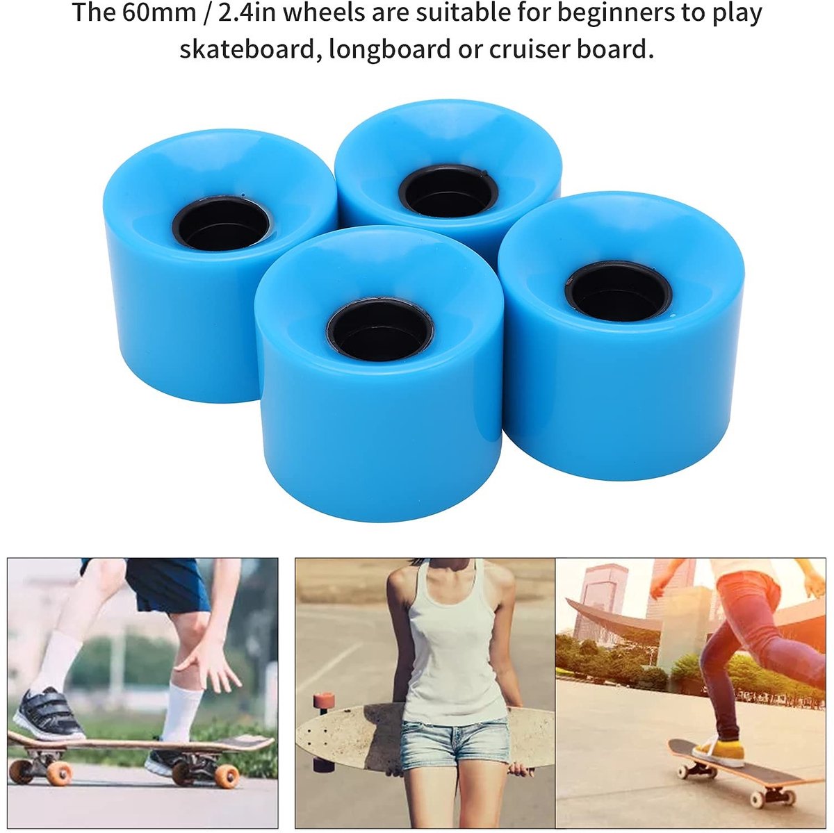 Dailygoods - Dailygoody - Skateboard Wielen - Vervangingswielen - Snelle en Glad - Blauw - Longboard Accessoires - Geschikt voor Beginners - 60mm