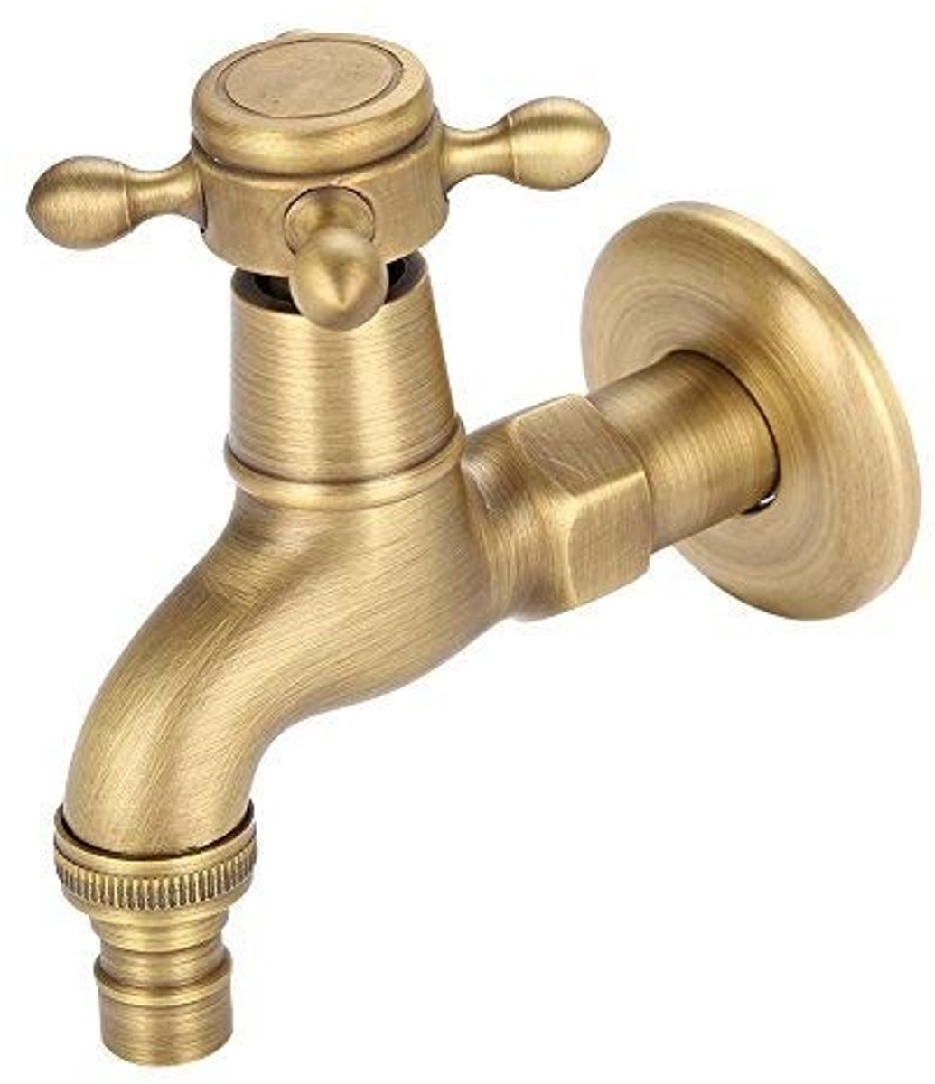 Dailygoods - Dailygoody - Vintage Wandkraan van Messing - Olie Gewreven, Enkele Handgreep, Voor Koud/Heet Water