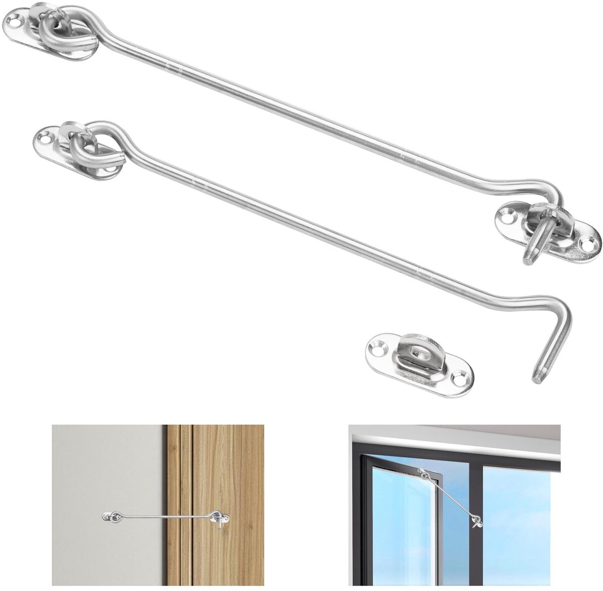 Dailygoods - Dailygoody - Stormhaken - Roestvrij staal - 20 cm - Oogsluiting - Corrosiebestendig - Ideaal voor buitengebruik - Zilver