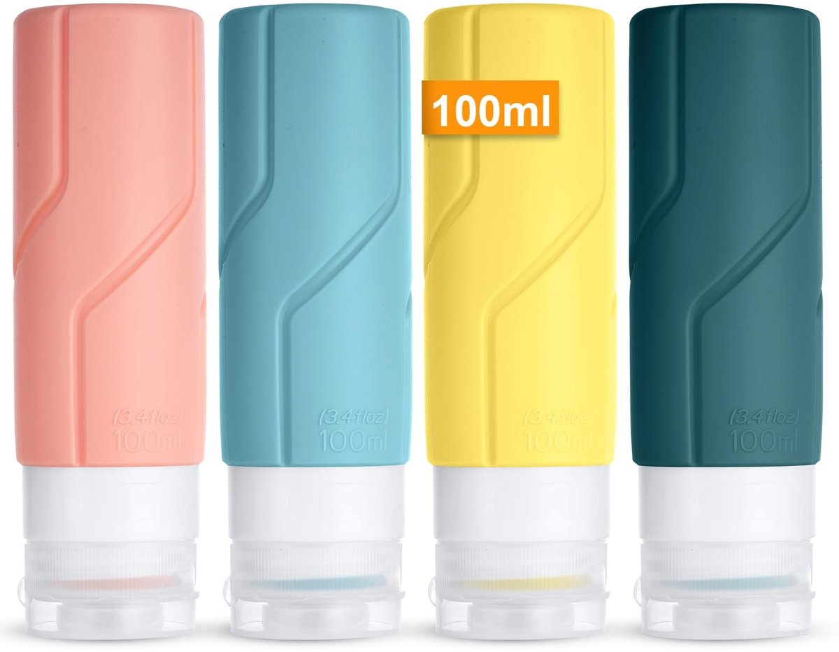 Dailygoods - Dailygoody - Silicone Reizen Flessen - 4-Piece Set - BPA-vrij - 100 ml - Levensmiddelenveilig - Perfect voor Shampoo en Lotion - Compact en Lekvrij