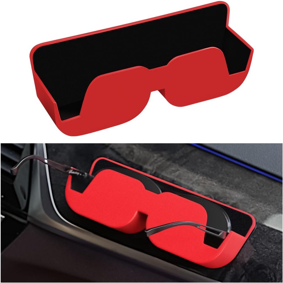 Dailygoods - Dailygoody - Autobrillenhouder - Zonnebrillenkoker - Zelfklevend en praktisch - Rood - Beschermdoos voor bril - Auto-accessoires - Geschikt voor elke ..
