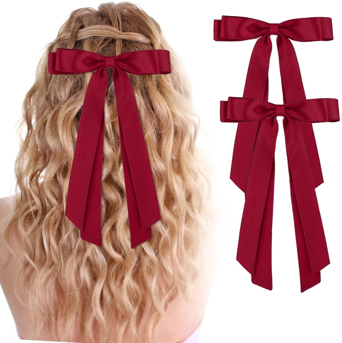 Dailygoods - Dailygoody - Haarstrikken - Haarspeld - Grote strik - Rood - Satijnen strikken - Perfect voor Kerstmis en evenementen - Geschikt voor vrouwen en