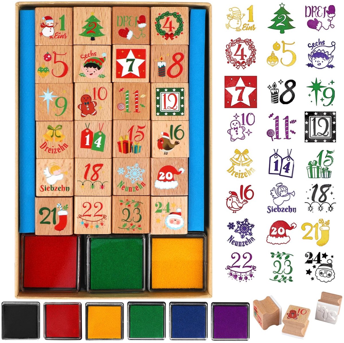 Dailygoods - Adventskalender Stempels van Hout voor Knutselen