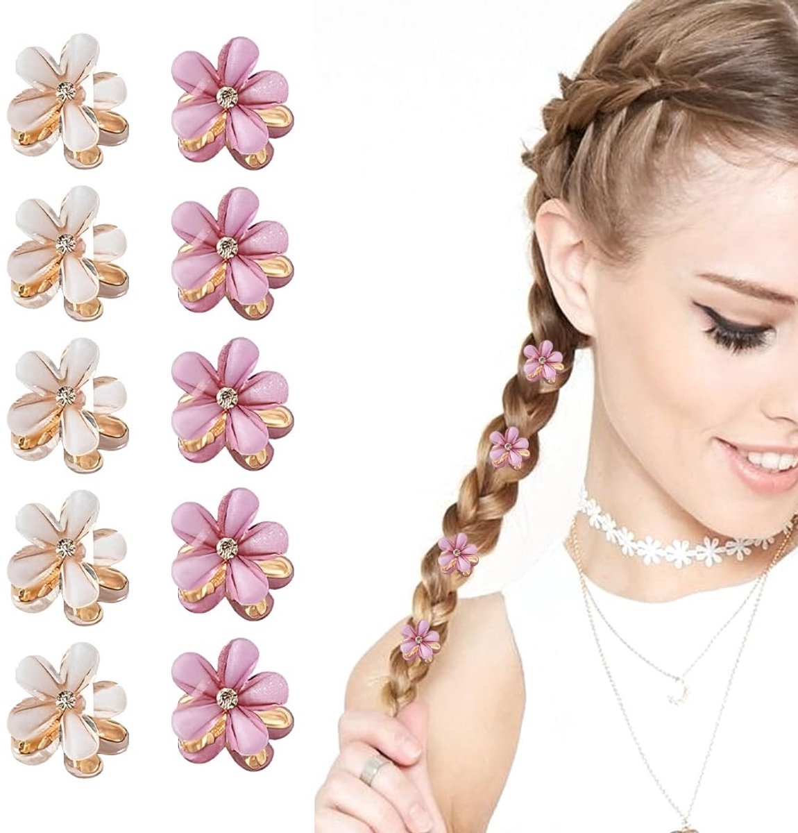 Dailygoods - Dailygoody - Mini-haarclips - Haaraccessoires - Schattige look - Wit en roze - Feest en bruiloft - 10 stuks - Perfect voor dagelijks gebruik