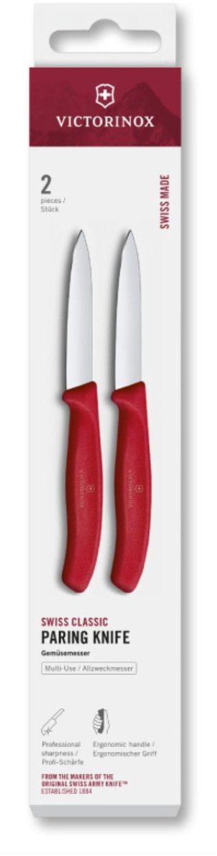 Victorinox schilmes set keukenmes 2 stuks 8cm rood roestvrij staal.