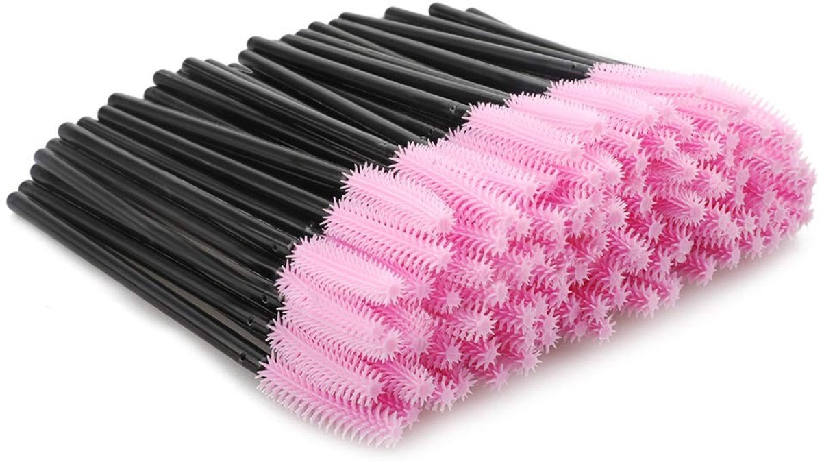 Dailygoods - Dailygoody - Wegwerp-wimperborstels - Silikonenen applicators - Zacht en opvouwbaar - Zwart + Roze - Voor wimperverlenging - Geschikt voor cosmetica