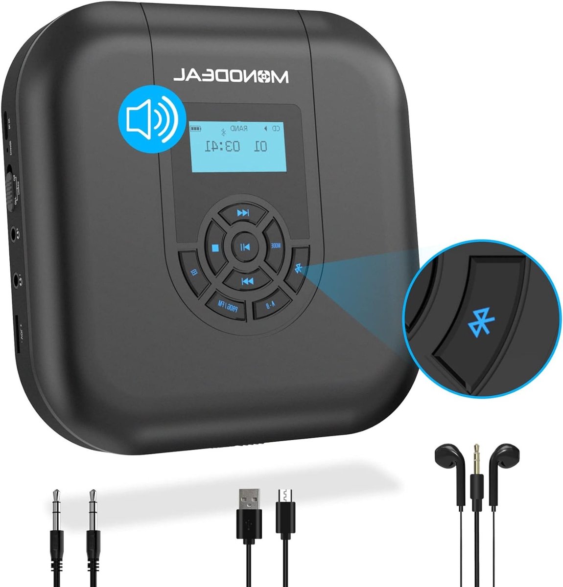Draagbare CD-speler met Bluetooth en anti-skip functie voor in de auto en thuisgebruik