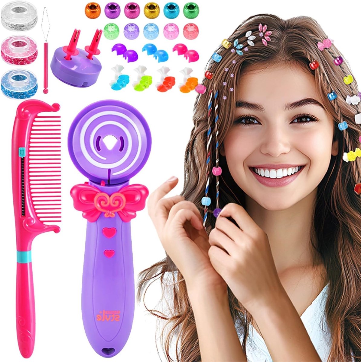 Automatische 3-in-1 Haar Vlechtmachine voor Vrouwen, Snel Vlechten, Haarstyling Gereedschap met Parels en Accessoires voor Thuisgebruik