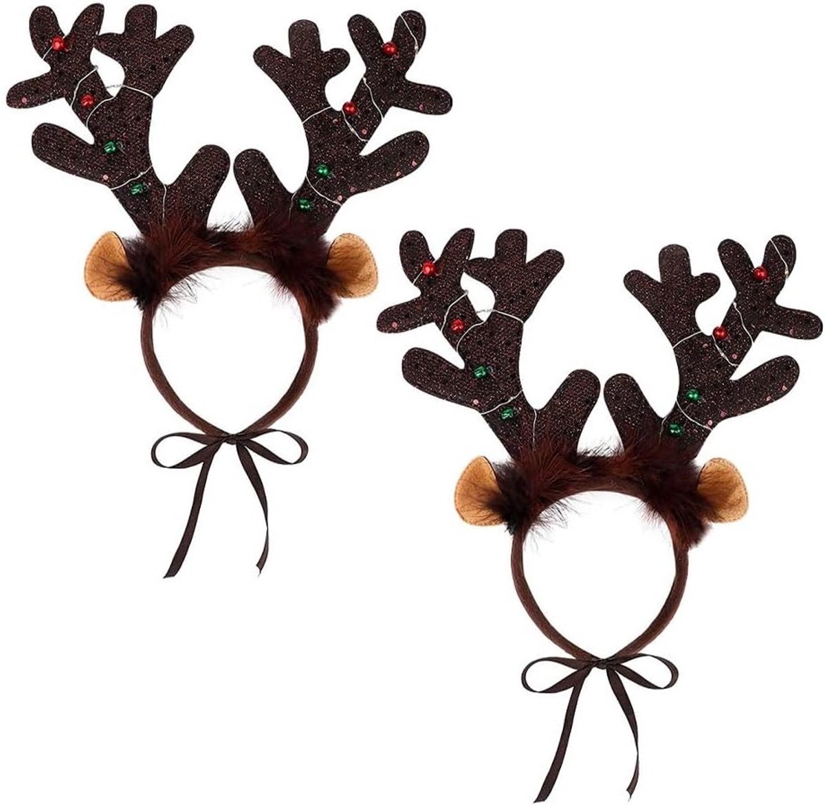 2 Stuks Honden Kerstoutfit met Rendier Hoofdband en Verlichting voor Feestdagen en Halloween Kostuums